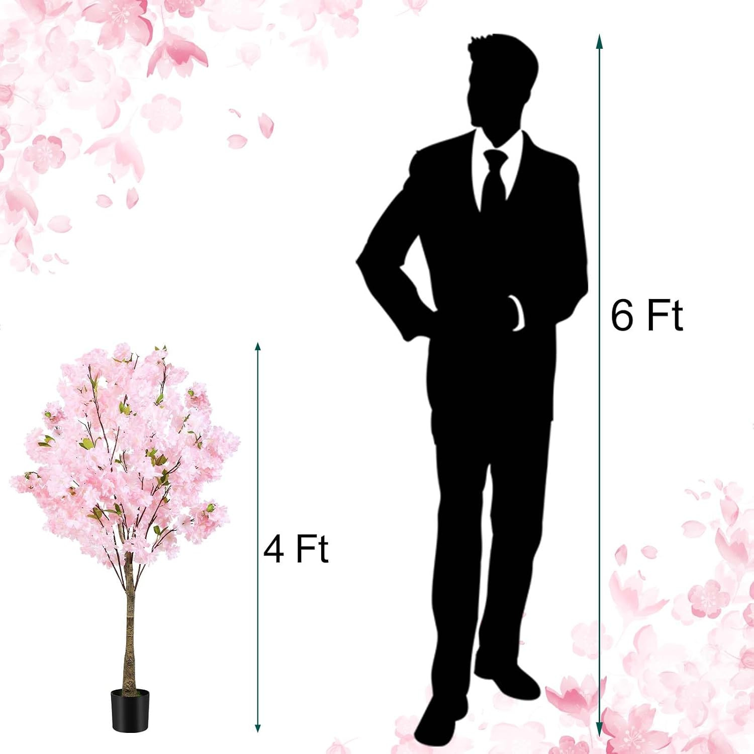 4FT Lifelike Pink Cherry Blossom Tree – Indoor/Outdoor Decorative Plant