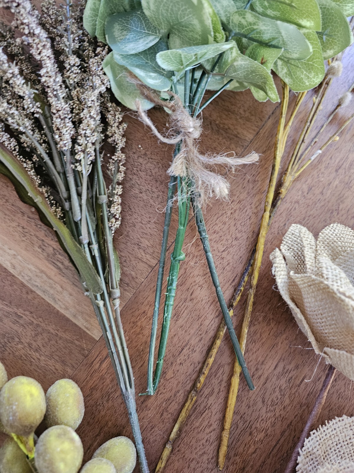 Burlap Hydrangea Roses Leaves Faux Eucalyptus Bushes Stems DIY Bundle Lot