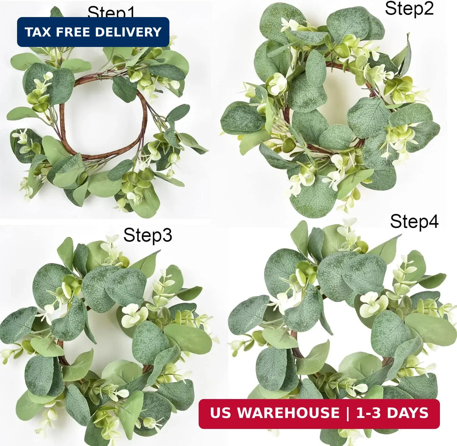 LSKYTOP 4Pcs Eucalyptus Wreath Faux Kitchen Cabinet Wreaths Artificial Greenery