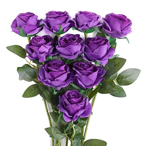 JUSTOYOU 10 PCS Artificial Roses Flowers, Realistic Blossom Roses, Real Touch