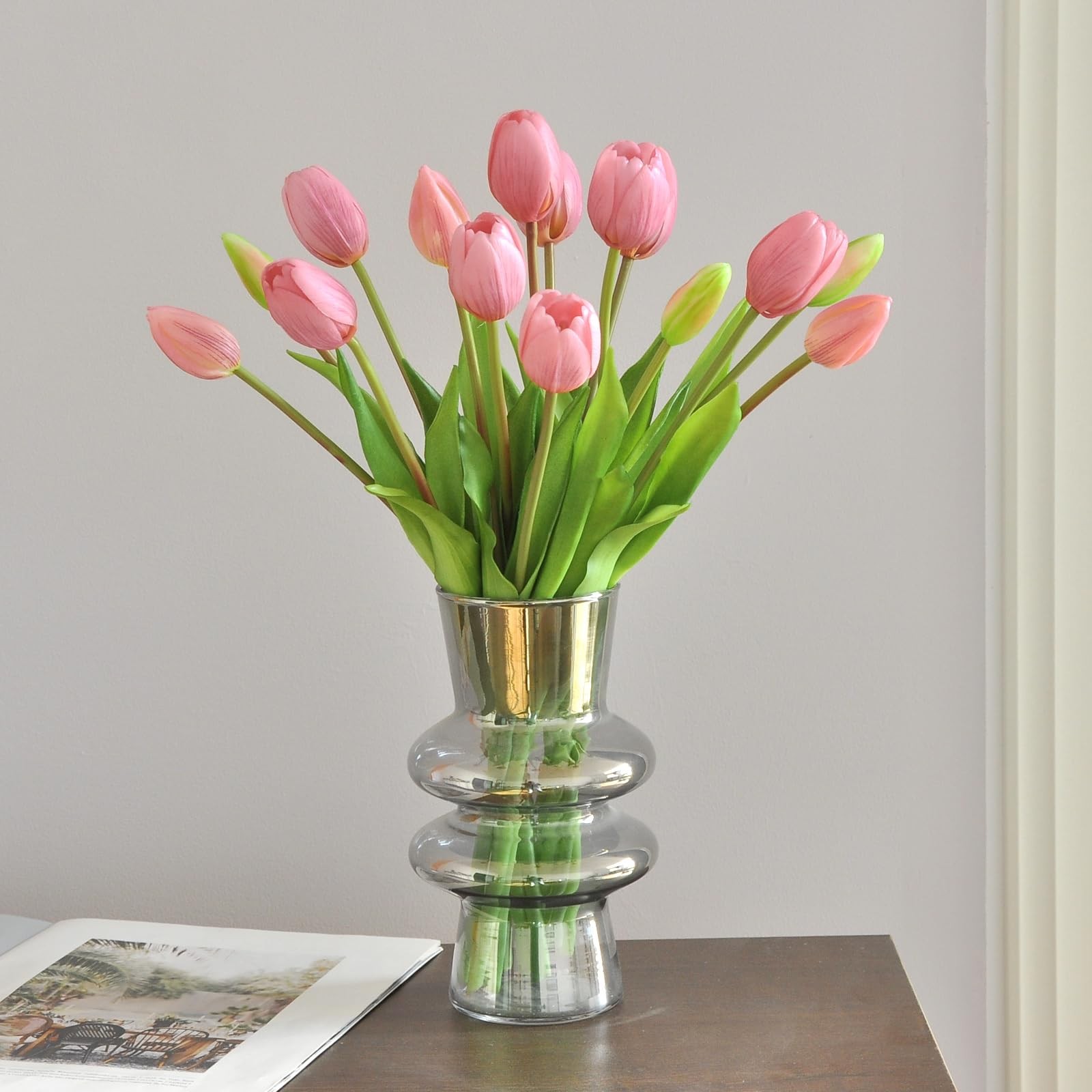 15pcs Artificial Tulip Flowers, Real Touch Latex Tulip Bouquets, Fake Tulip B…