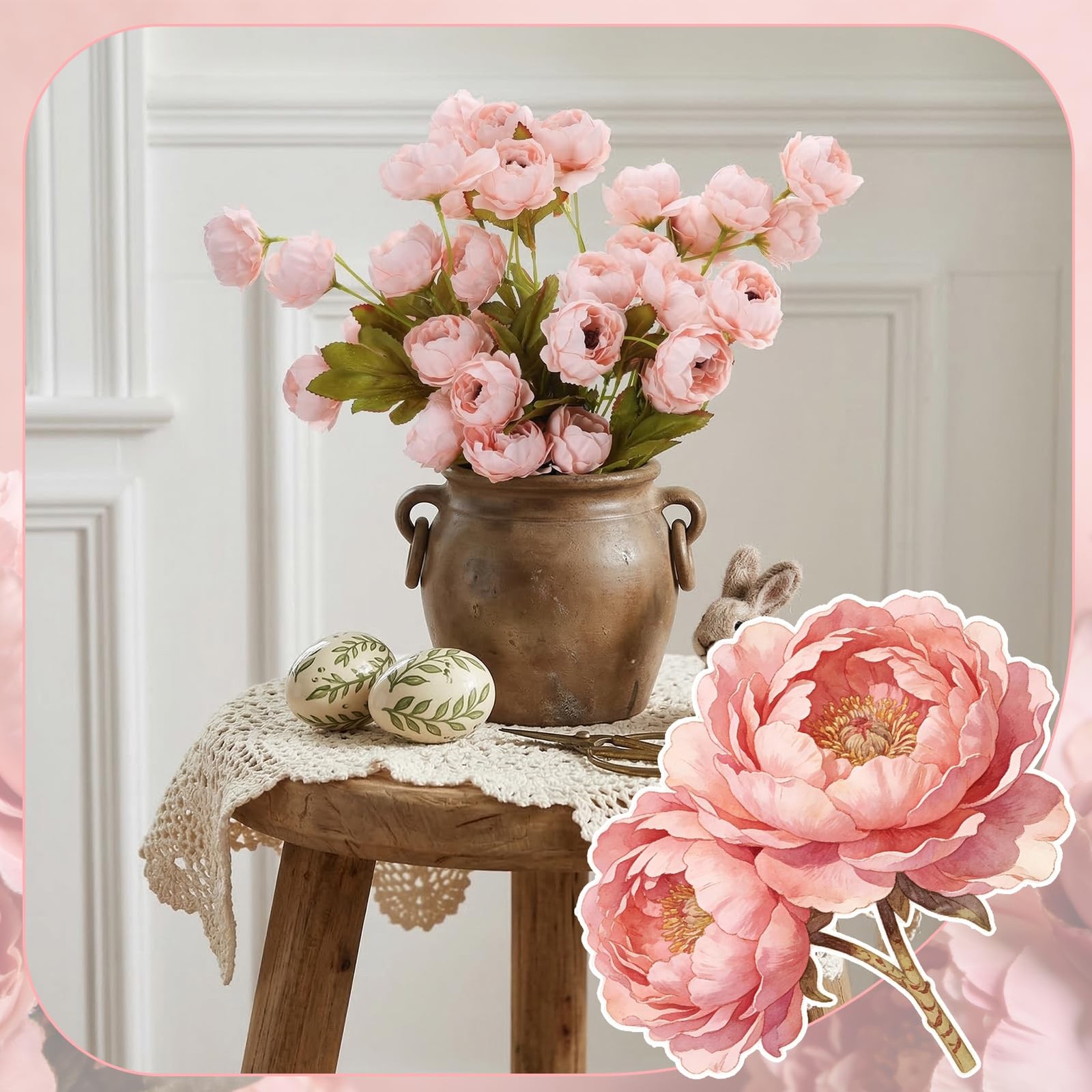 8 Pcs Faux Peony Flowers with Stems, Champagne Pink Artificial Silk Peonies, …