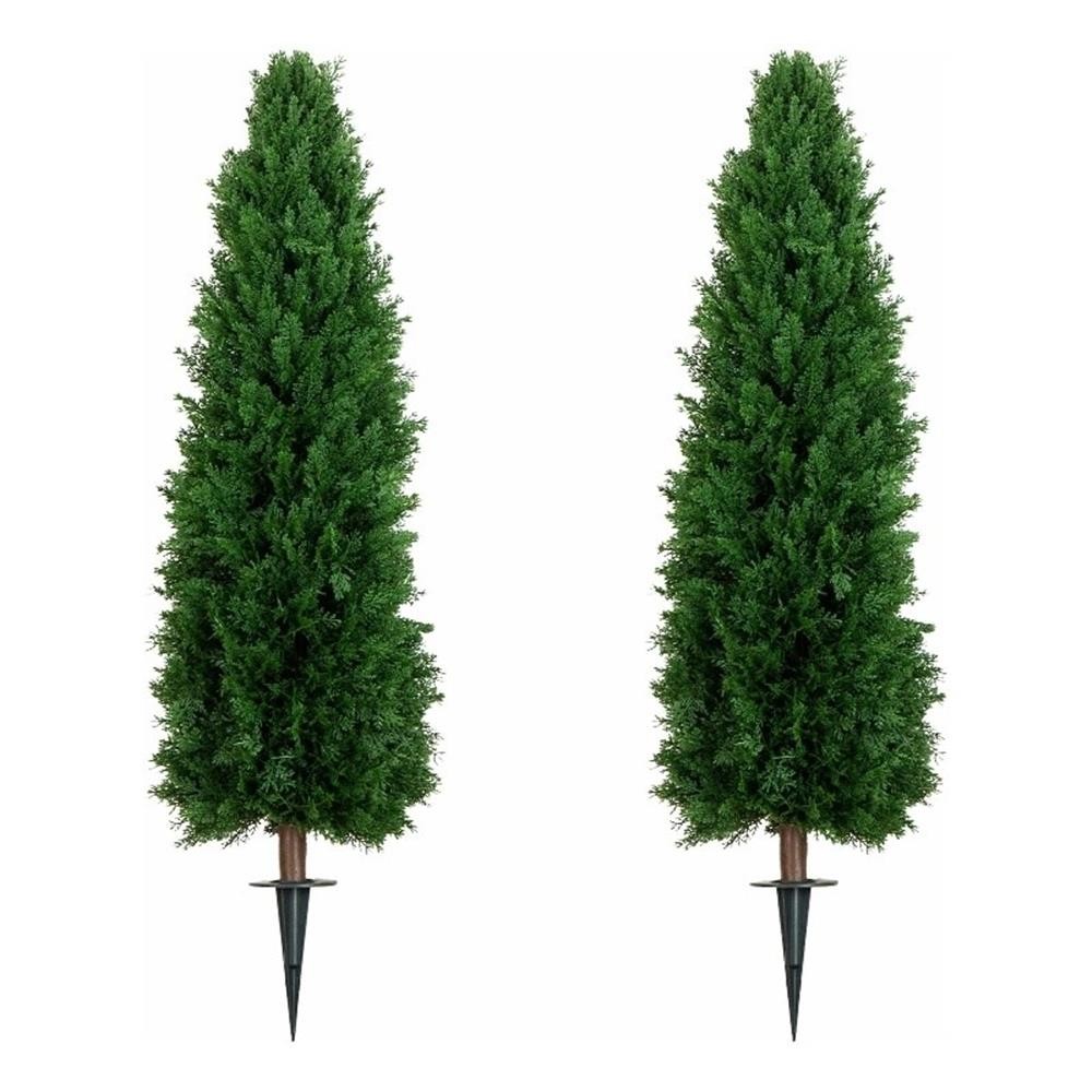 Nearly Natural 4ft UV Resistant Cedar Plant w/ Integrated Ground Stake(Set of 2)