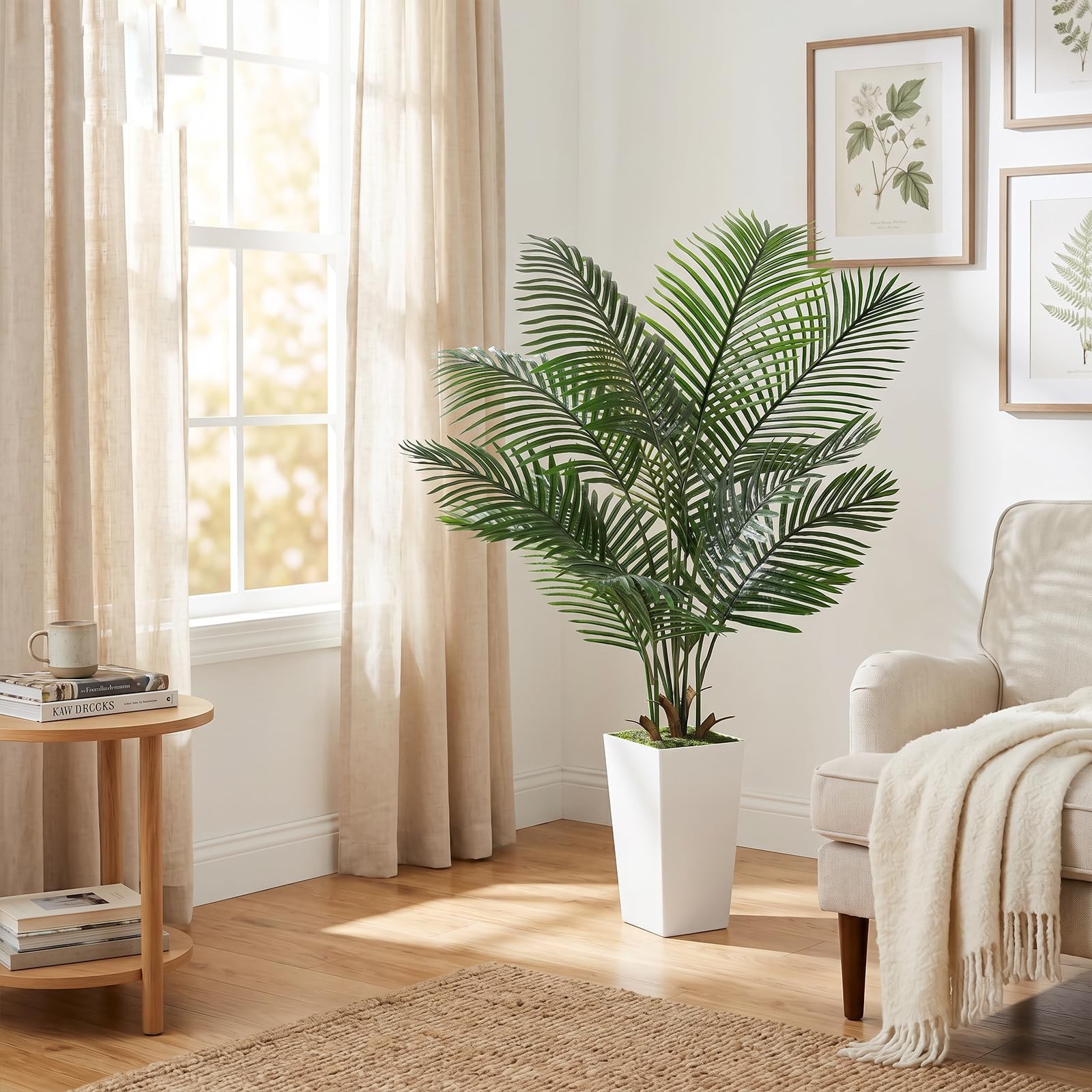 6FT Artificial Palm Tree, Palm Tree 72in Tall Faux with 15.7 White Planter, F…