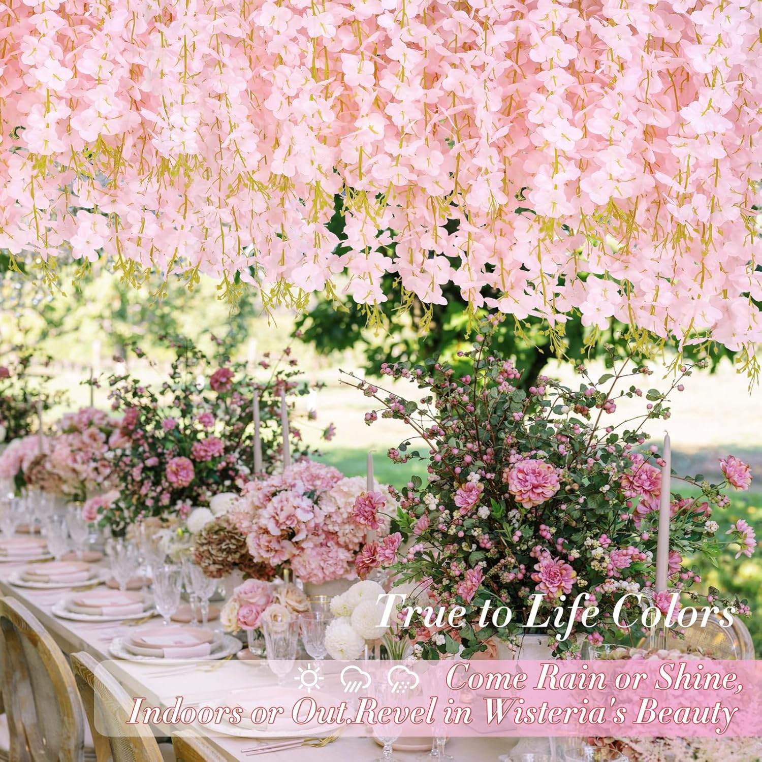 60 Pack Light Pink Wisteria Hanging Flowers for Home, Party, Wedding Decor
