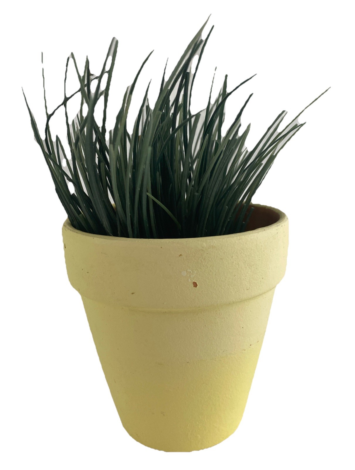 Artificial Plant Chives in Yellow Terracotta Clay Flower Pot Home Faux Indoor