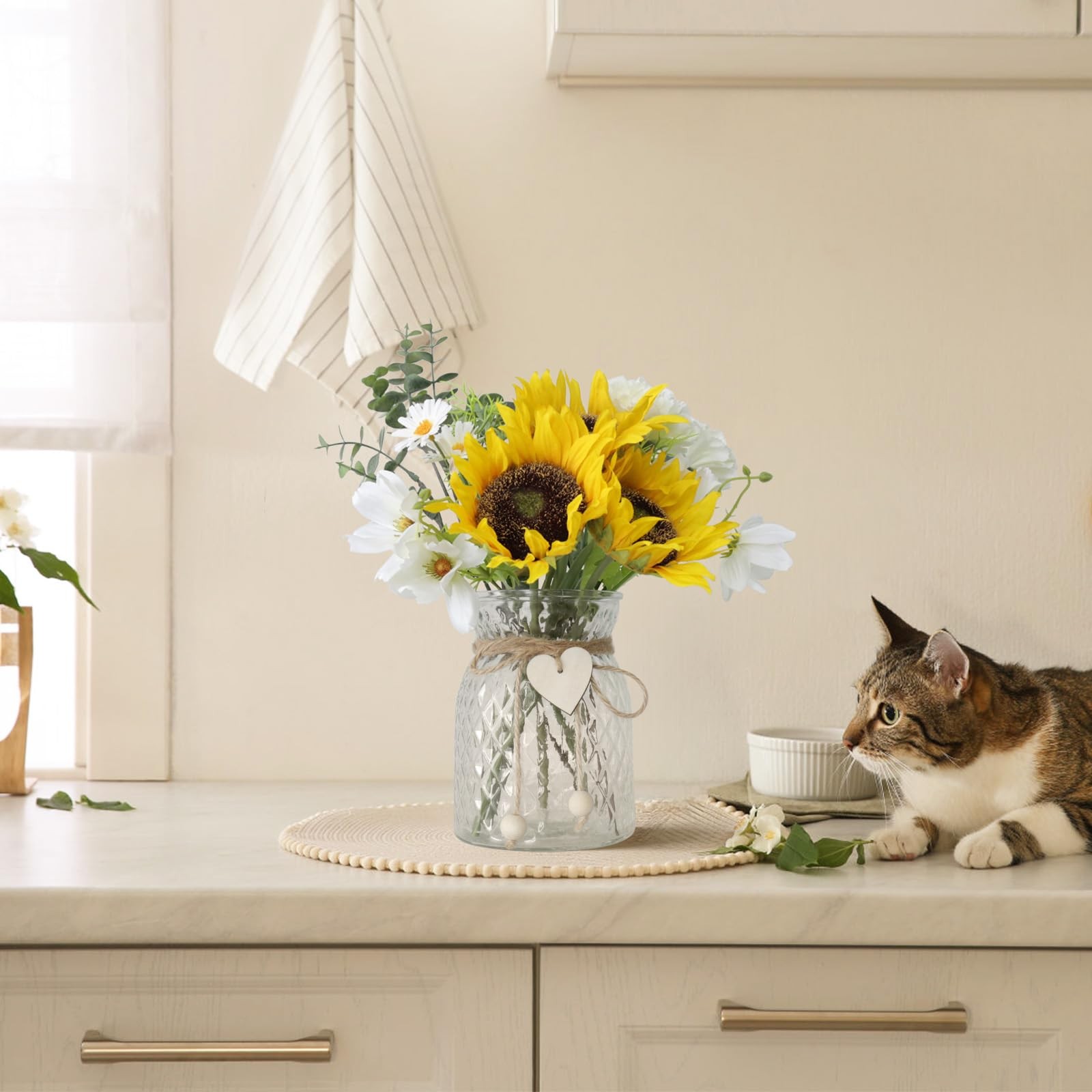 Artificial Sunflower Bouquets in Vase with a Flower Arrangement Holder – Cent…
