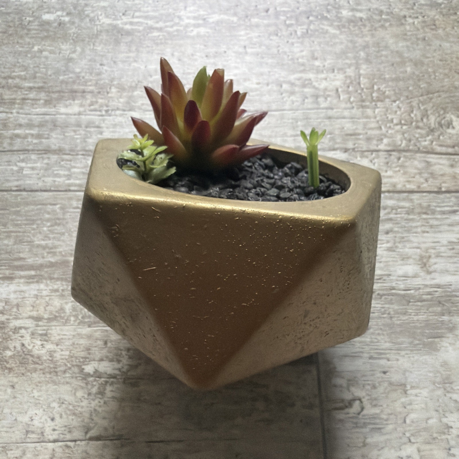Artificial Succulent Plants in Octagon Shaped Concrete Pot Mini Desk Home Decor