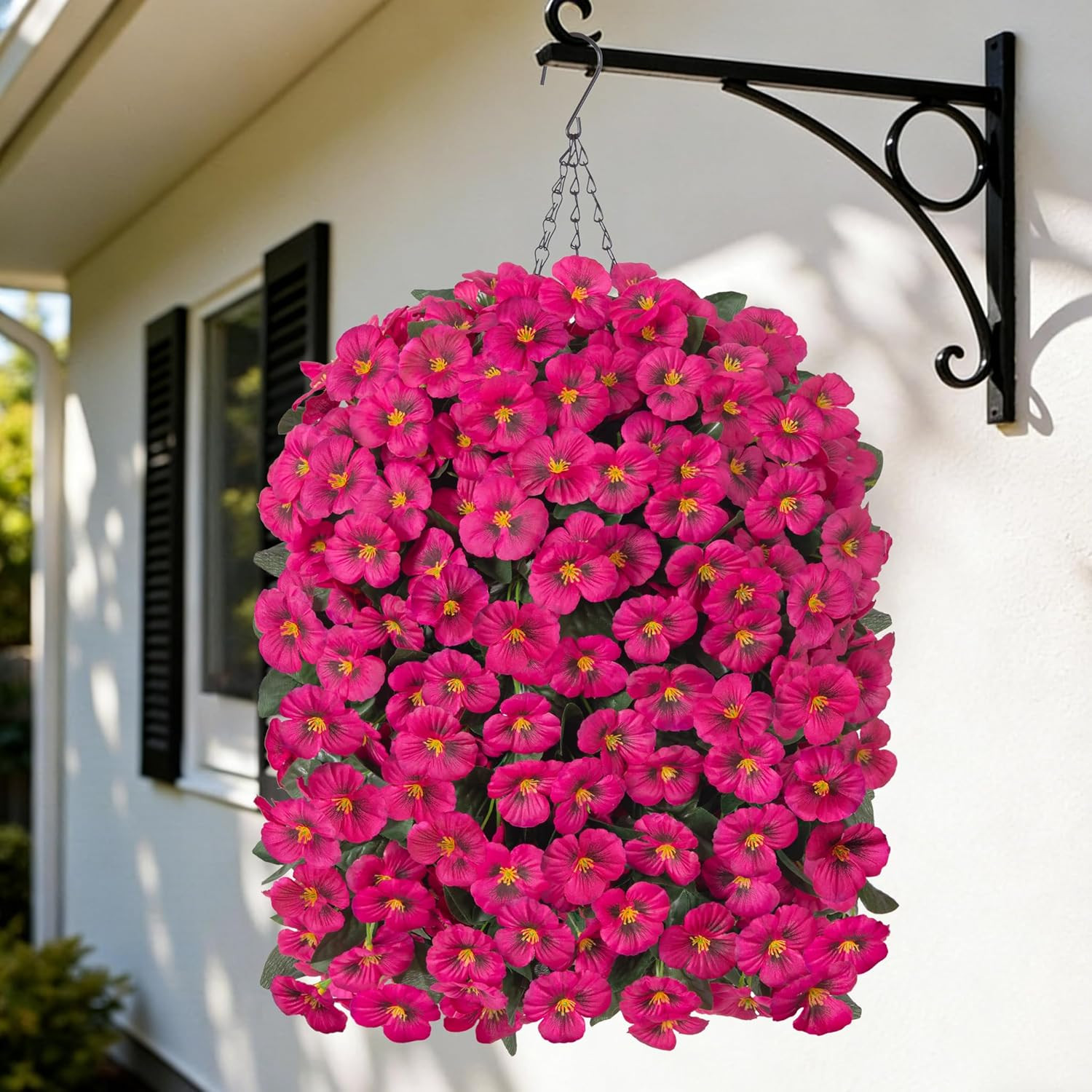 4Pcs Artificial Flowers for Outdoors Fake Pansy with Hanging Basket UV Resistant