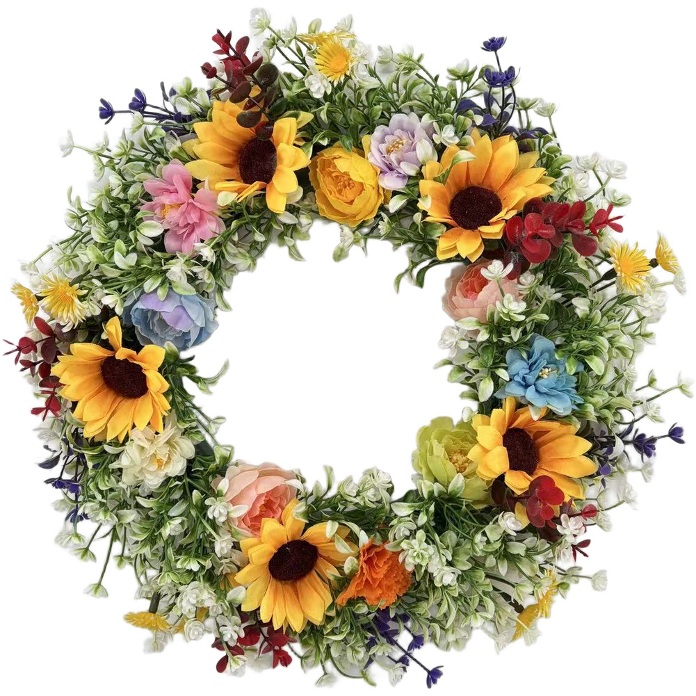Yellow Plastic Flower Wreath 35cm x 35cm Lightweight Wall Hanging Item