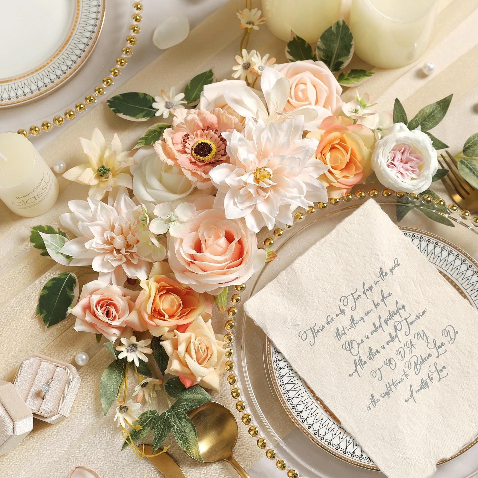 Artificial Flowers,Champagne White Pink Silk Fake Flowers for DIY Wedding Bri…