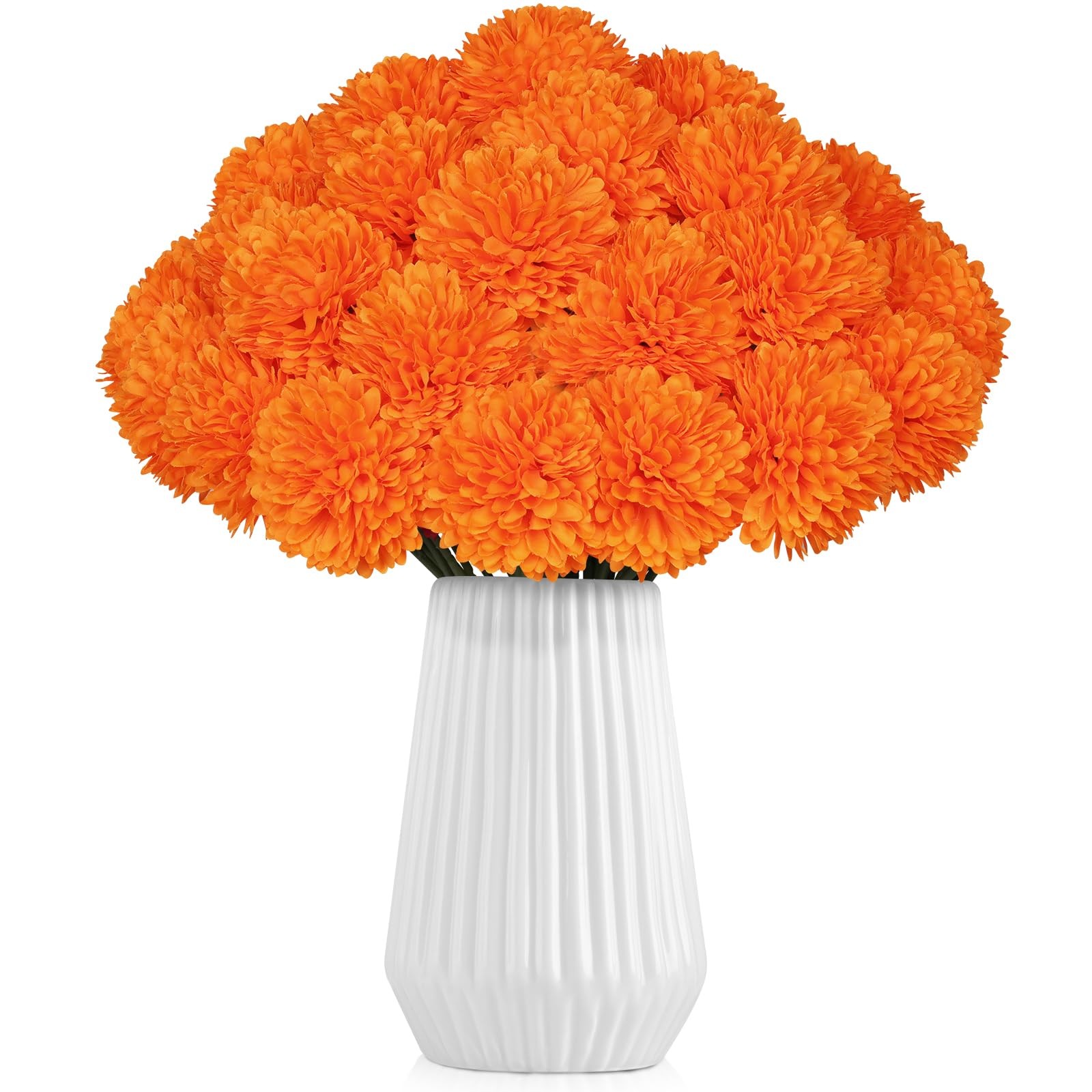 Artificial Chrysanthemums Marigold Fake Orange Silk Mums Bouquet 36 PCS