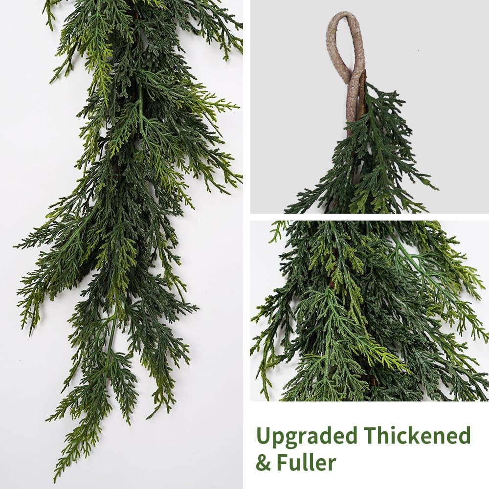 Christmas Cedar Garland,1Pcs 6ft Real Touch Cedar Pine Garland for Mantle Fir…