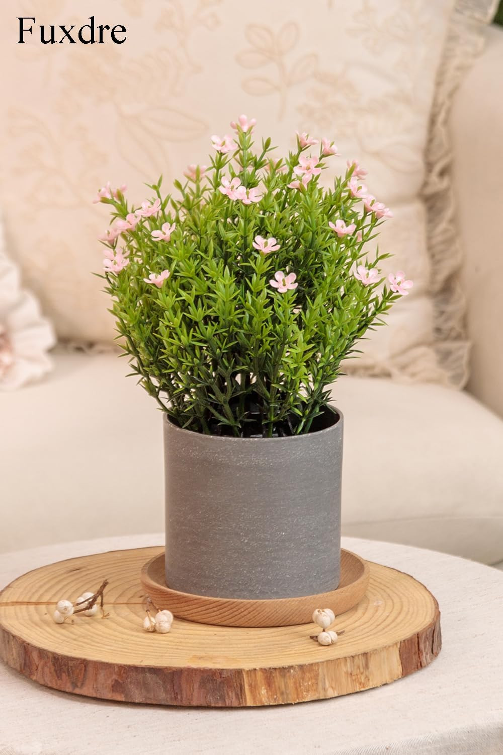 2 Pack Faux Thyme Flower Desk Plants in Vintage Pots for Home & Office Decor