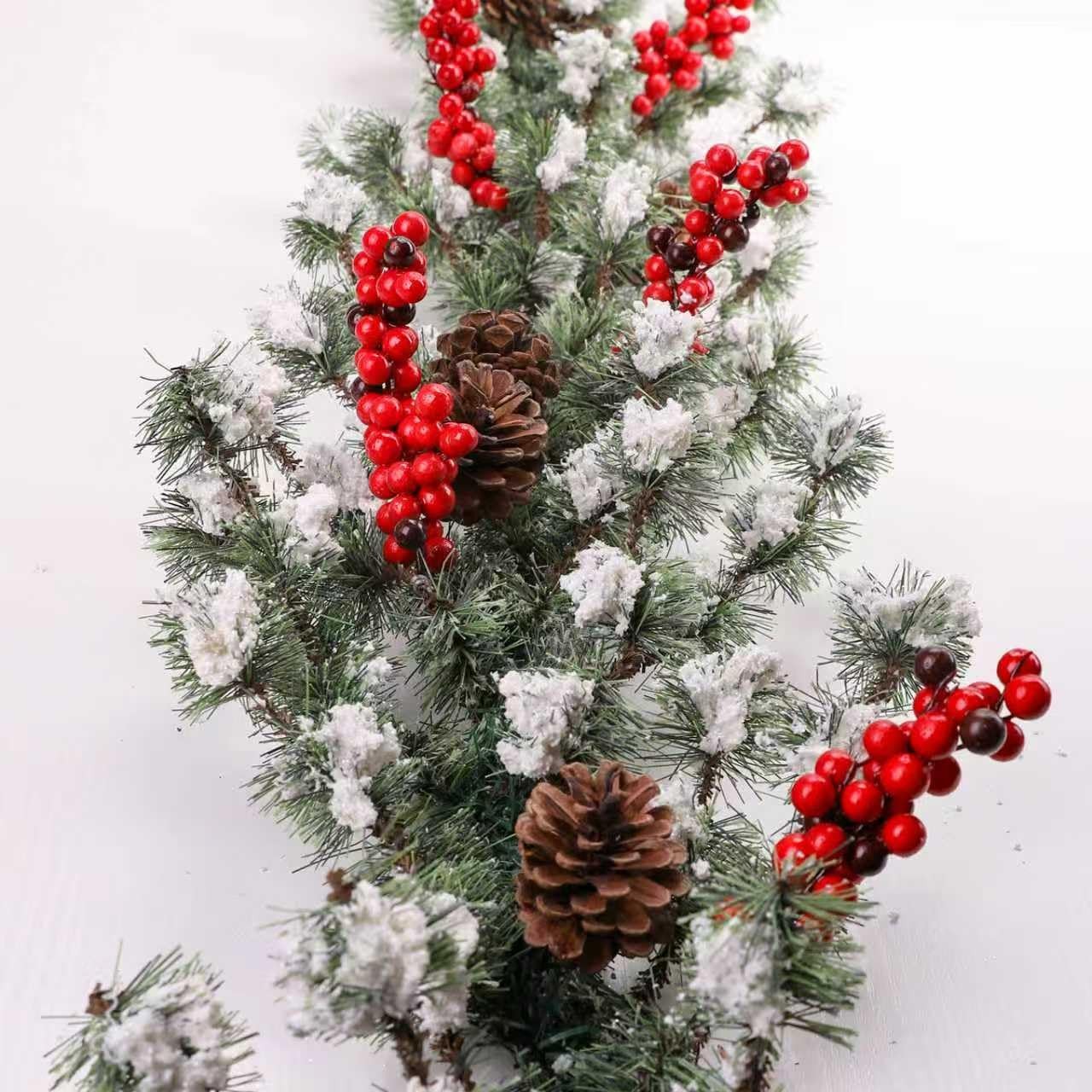 6ft Frosted Evergreen Christmas Snowed Pine Garland – Red Berries and Pinecon…