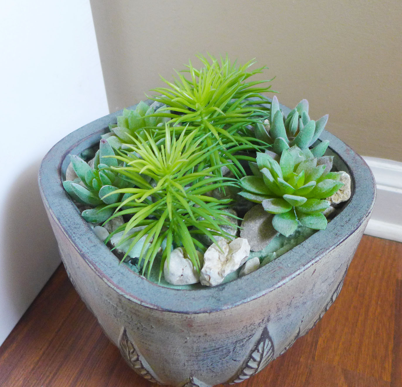 Set of 7 Artificial Mini Green Grass Mini Pine tree Succulents Plants
