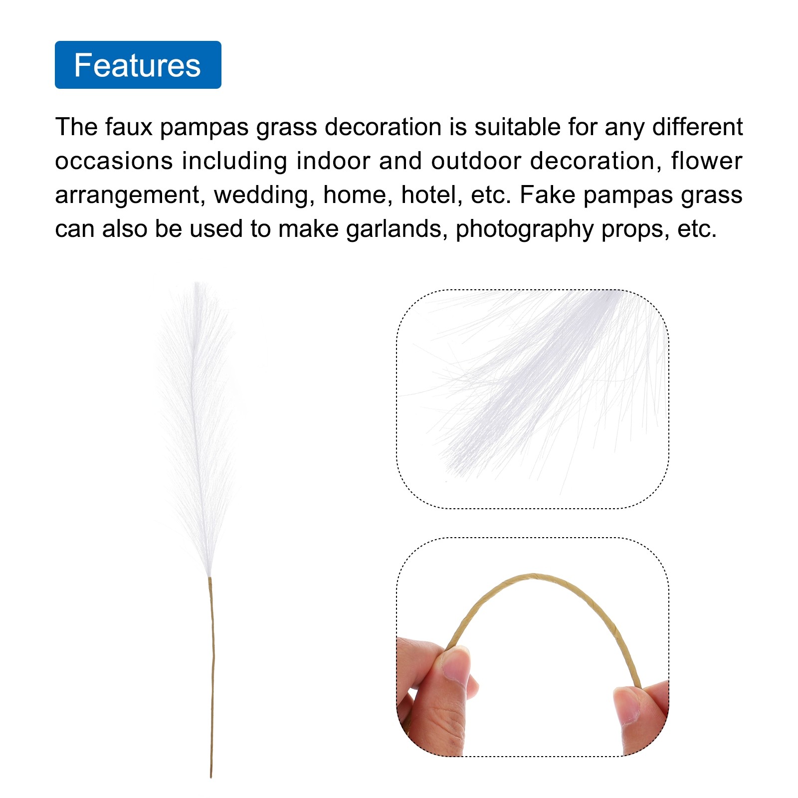 10Pcs Pampas Artificial Grass,21″ Fake Pampas for Wedding Decoration,White
