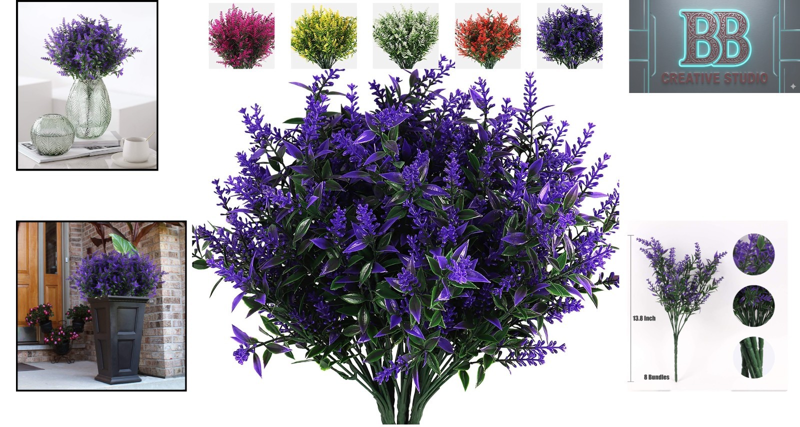 Vibrant Purple Faux Lavender – 8 Bundles UV Resistant Backyard & Wedding Decor