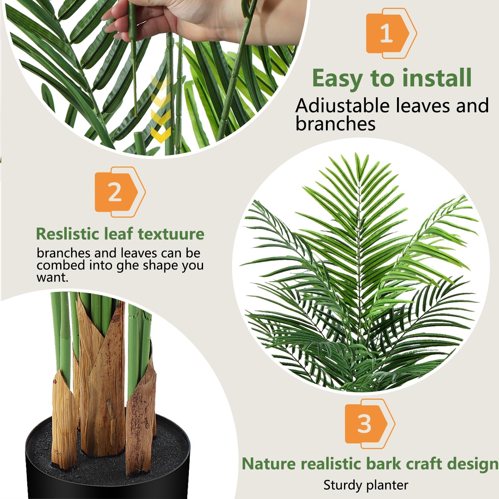 Artificial Palm Tree Indoor 6ft, Large Fake Tropical Areca Palm Tree with 18 …