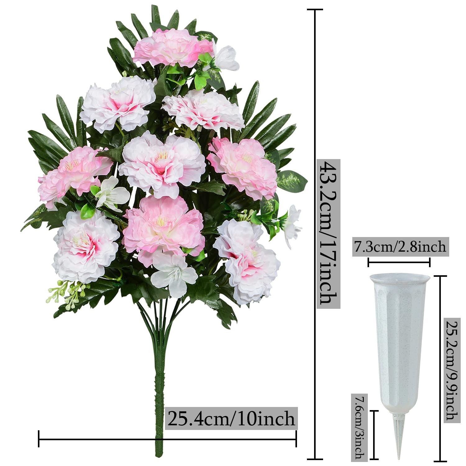 Artificial Cemetery Flowers, Spring Memorial Bouquet with Vase, Outdoor Grave…