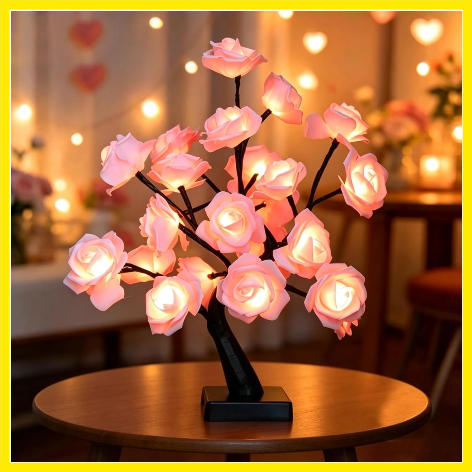 24 LED Pink Rose Tree Light, Artificial Bonsai Flower Table Lamp, USB Battery…