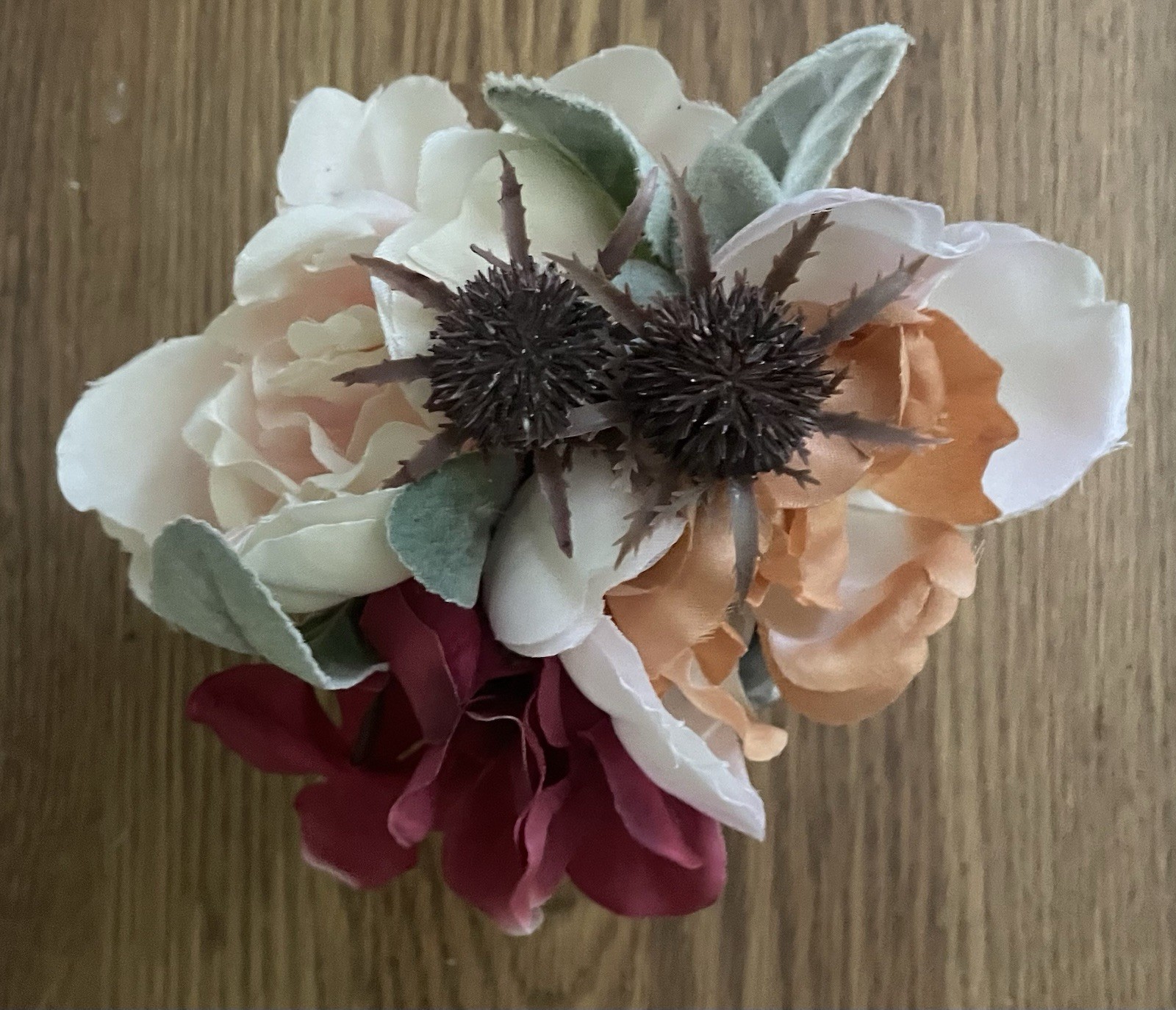 Artificial Peony Flower Arrangement Pink White Peach Ceramic Pot