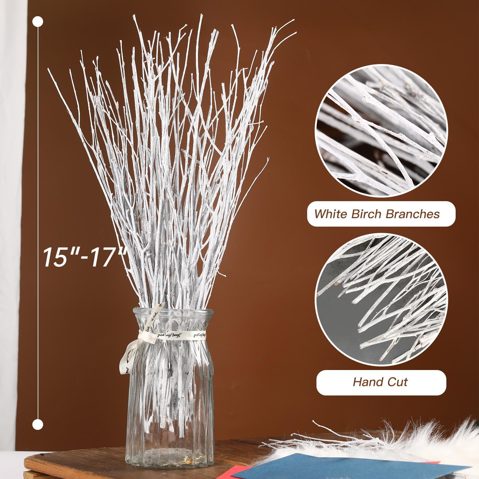 30 PCS Real Dried Birch Twigs 17 Inch White Decorative Branch Vase Decor