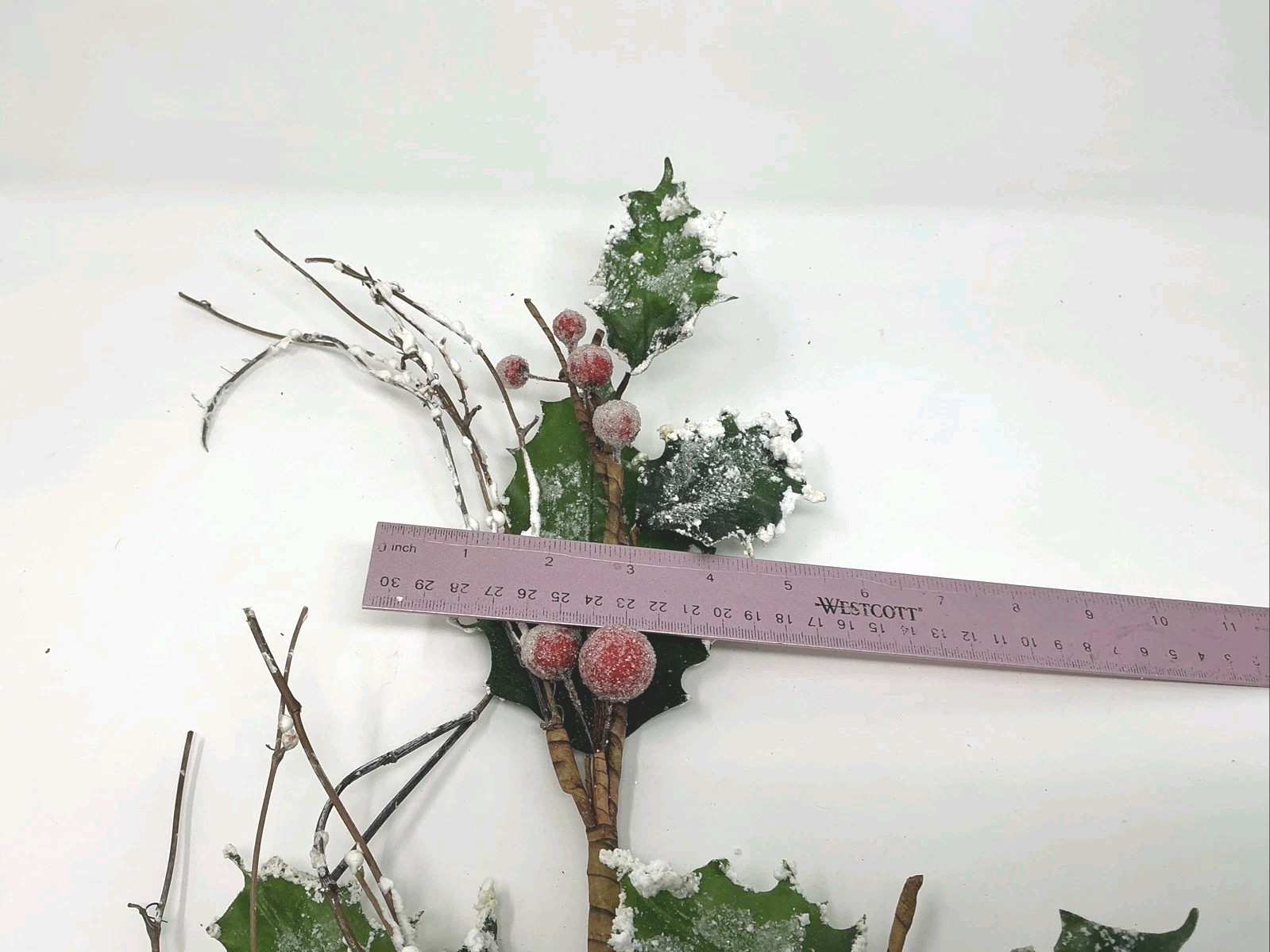 Holly Leaf Floral Pick w Flocked Edges Red Sugar Berries 36” 2 Picks Artificial