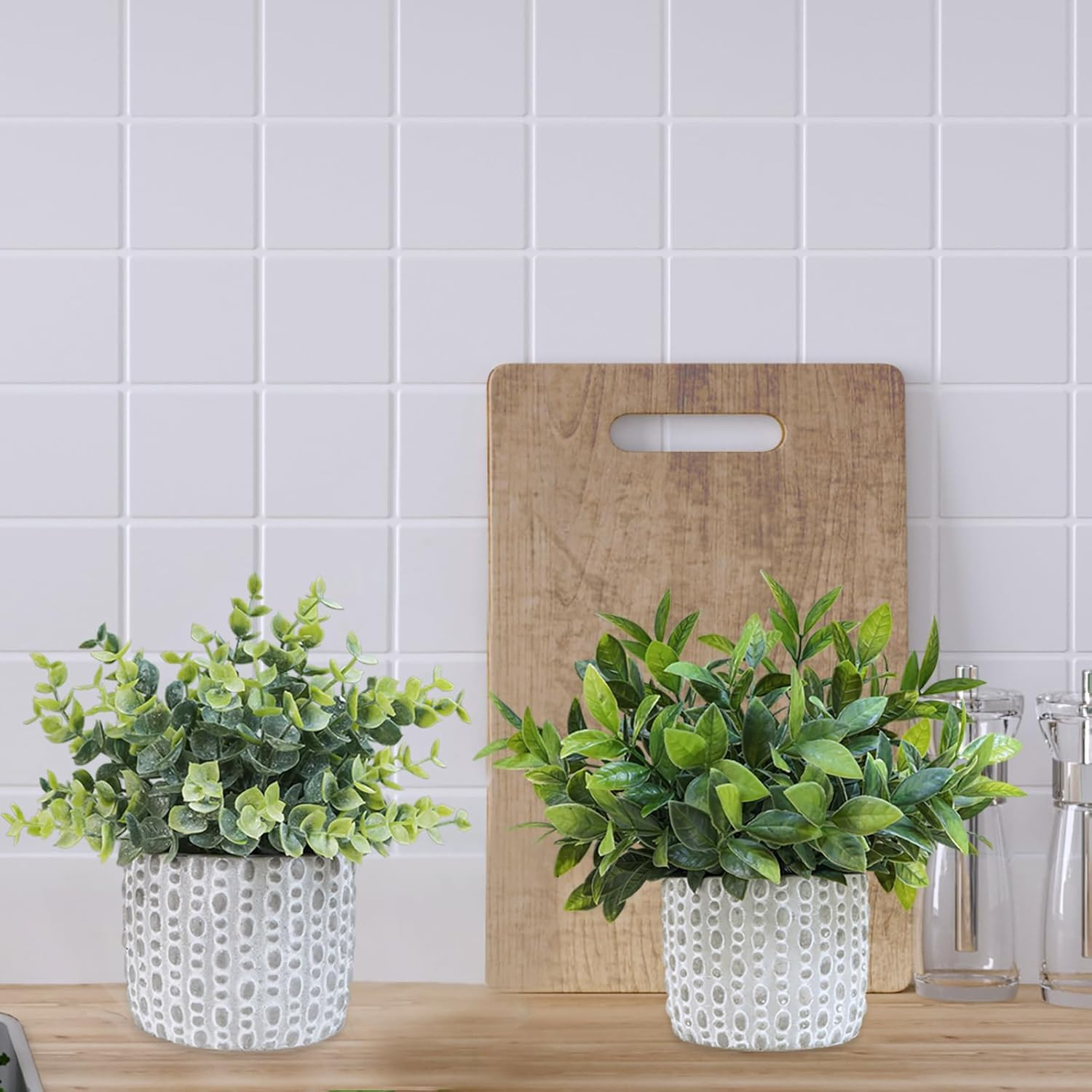 3 Pcs Artificial Potted Plants – Faux Eucalyptus, Boxwood, Rosemary, Greenery in