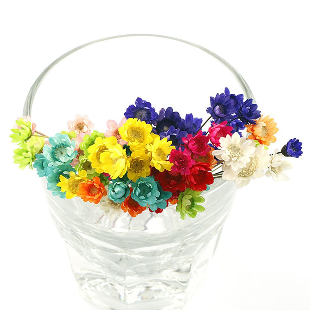 100Pcs Handmade Small Star Flower Dried Flowers Mini Daisy Yellow Floral Display