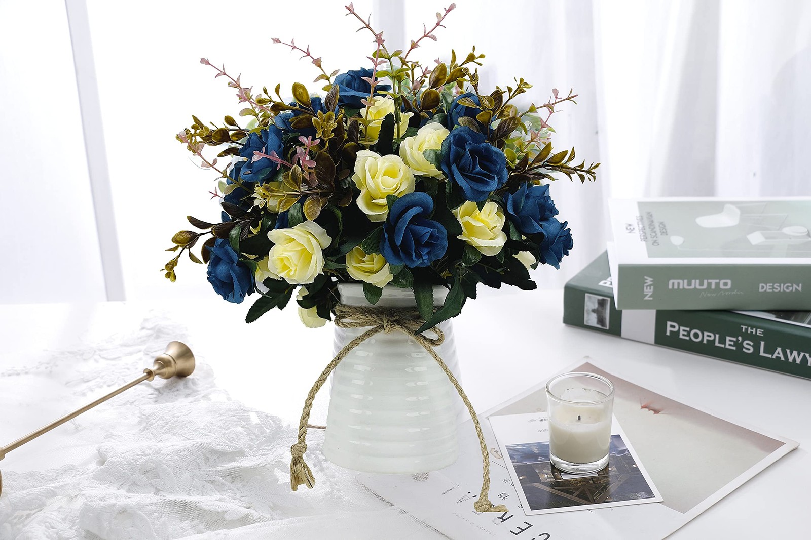 Artificial Flowers with Vase Faux Flower Arrangements Table Centerpieces Set