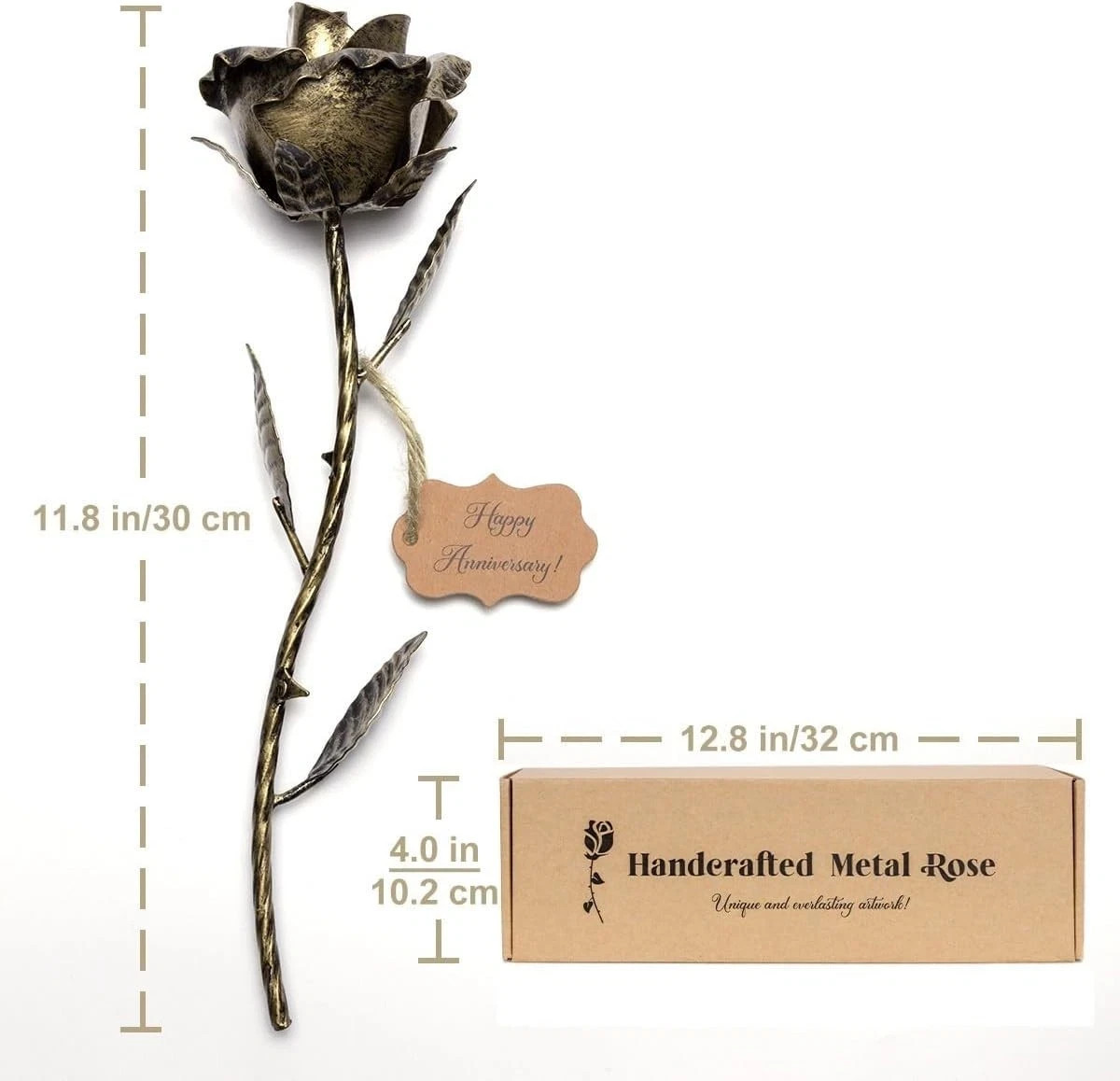 8 Year Gifts Metal Rose 8th Anniversary for Her Bronze Gift Everlasting Rose f