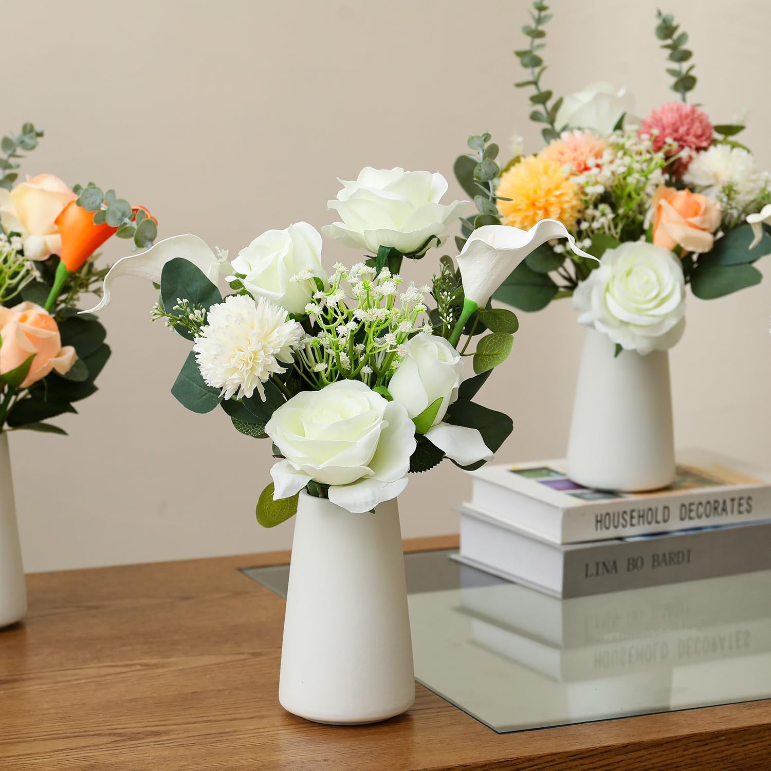 Fake Flowers with Ceramic Vase, Artificial Silk Roses in a Vase, Faux Flowers…