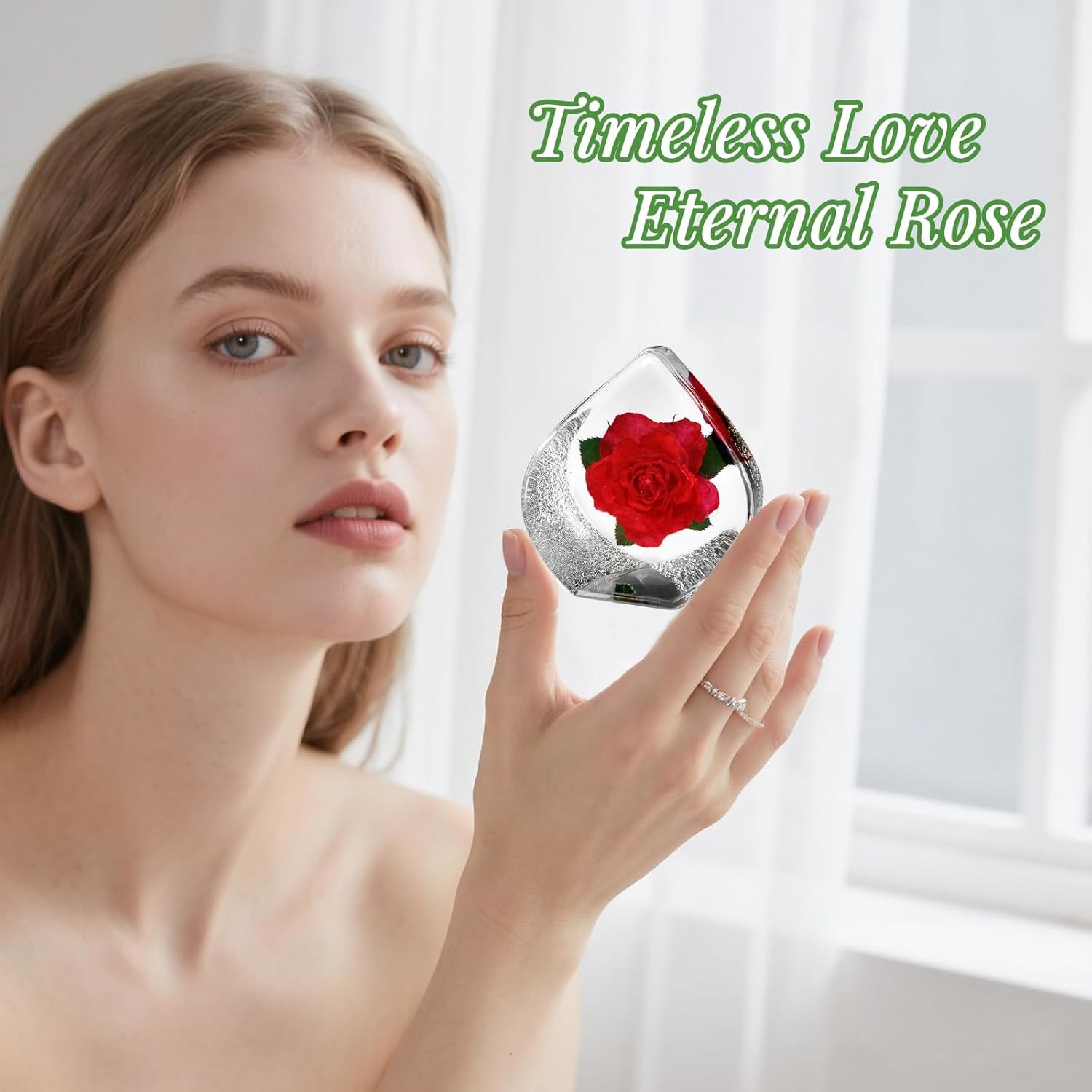 Preserved Red Rose in Resin,Teardrop Shaped Real Rose Gift Set Perfect Roses Pre