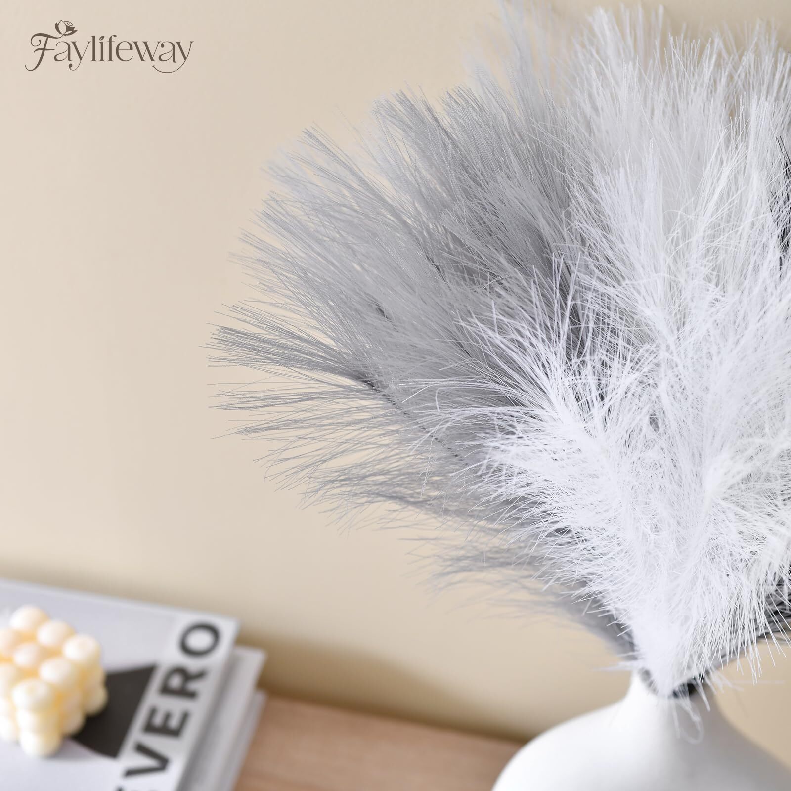 50pcs Pampas Grass 17in Black and White Pampas Grass Artificial Fluffy Vase F…