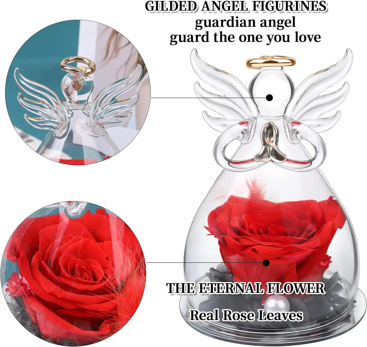 Wholesale Angel Rose in Glass Dome – Gilded angel figurines guardian angel