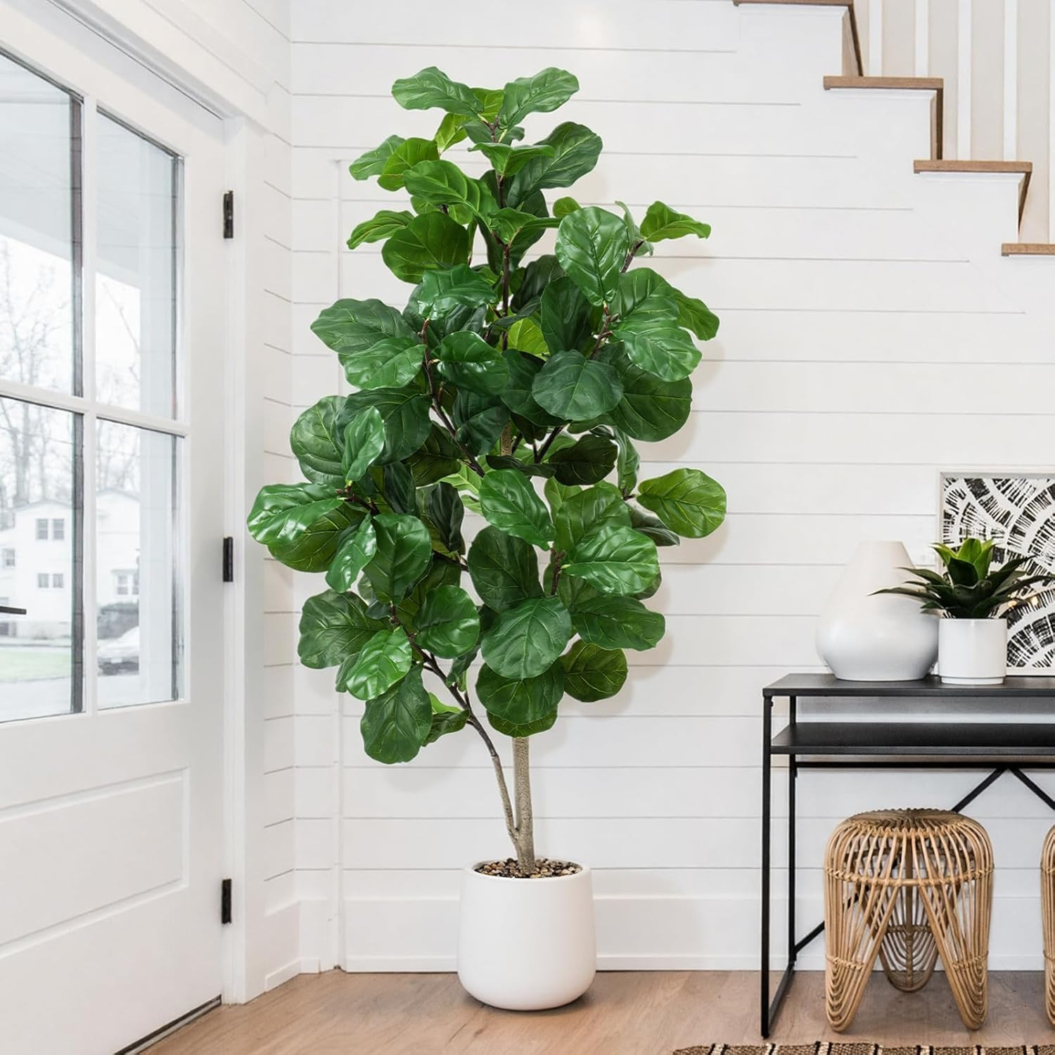 6Ft Faux Fiddle Leaf Fig Tree in White Pot – Perfect Indoor Decor Gift