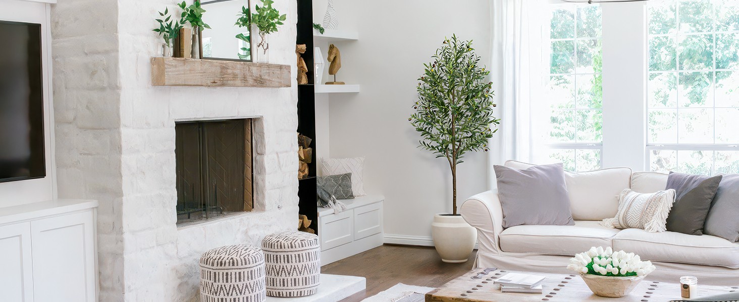 6FT Artificial Olive Tree – Indoor Tall Faux Olive Trees with Planter&Basket,