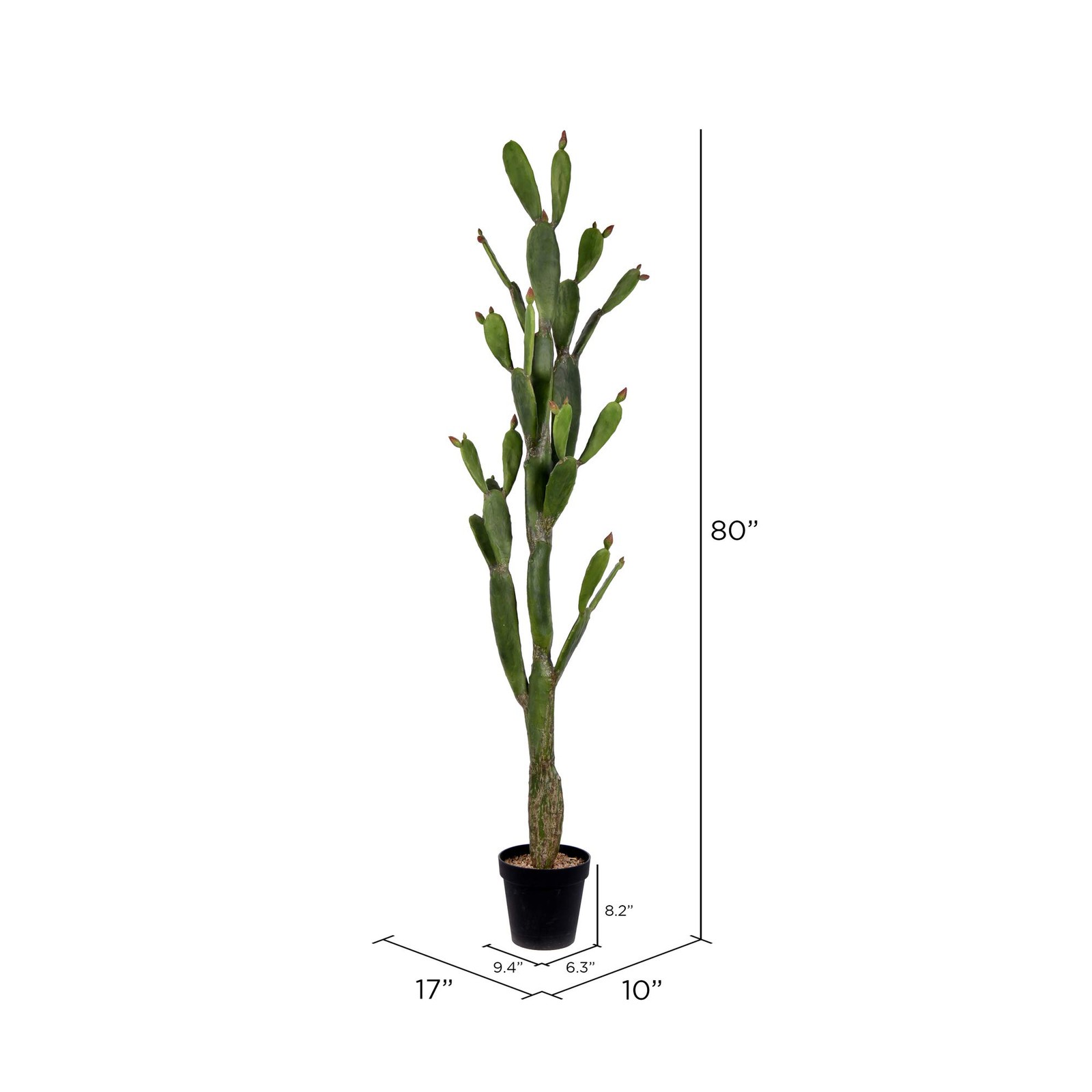 Vickerman 80″ Plastic Artificial Cactus with Black Planters Pot in Green