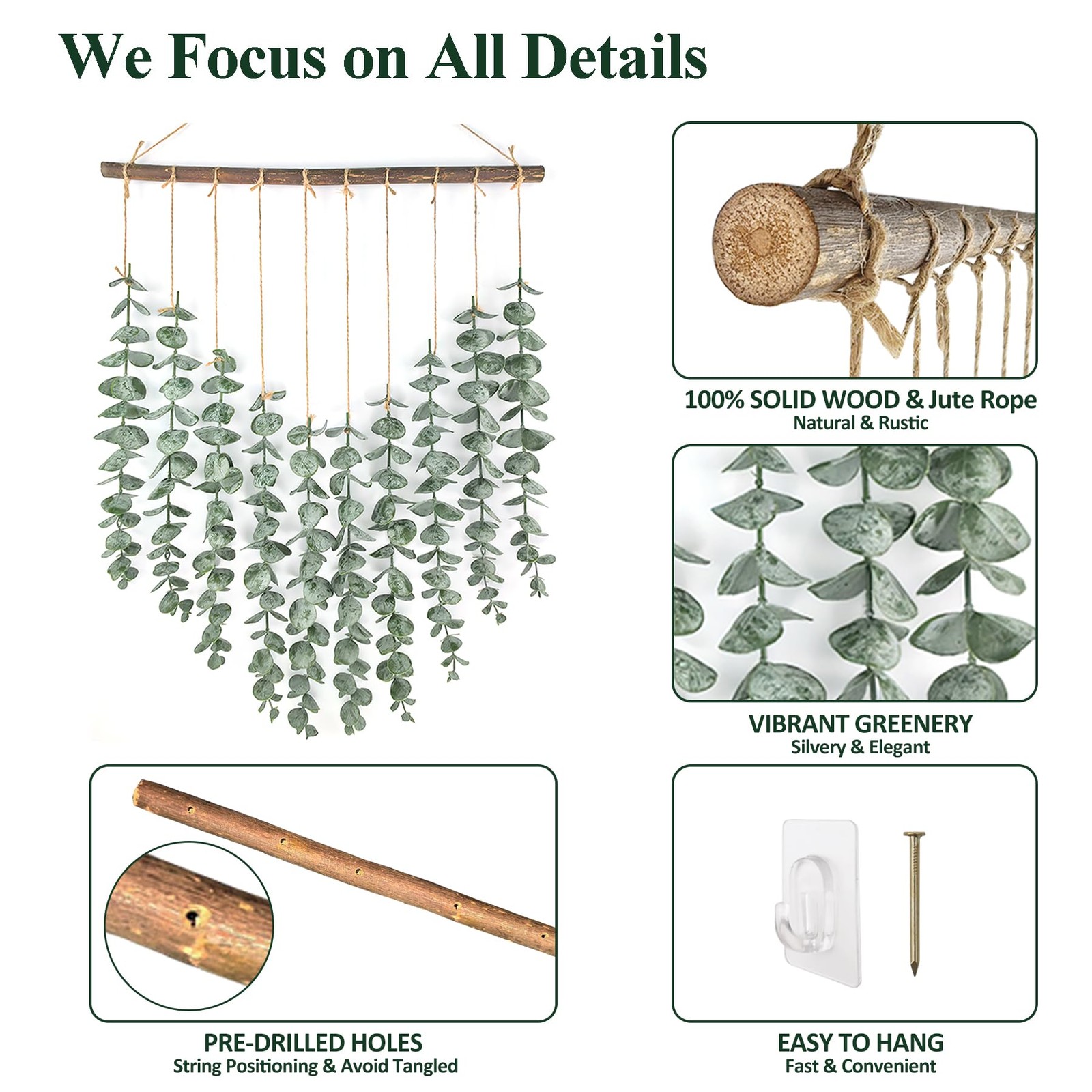 Artificial Eucalyptus Wall Hanging Decor Fake Greenery Leaves Plant Stems for…