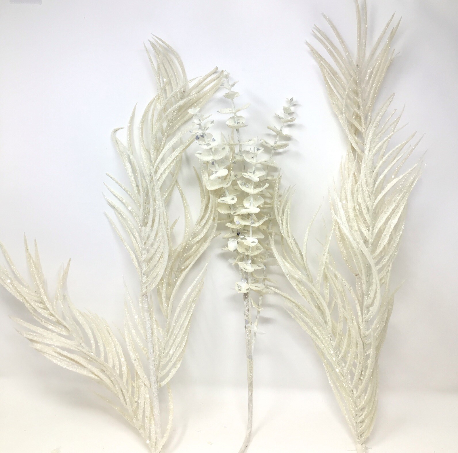 Vintage Plastic Eucalyptus & Fern Picks Floral Pick Set Of 3 Picks 30” L Glitter