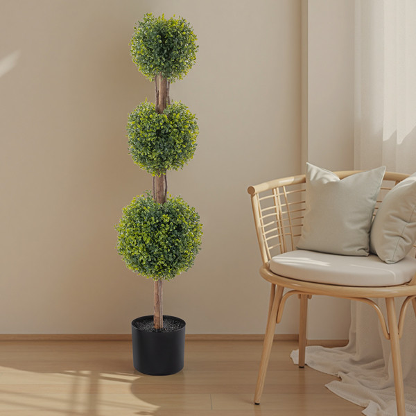 2Pcs 115cm Tall Green Three Ball Boxwood PVC Artificial Tree Home Decoration