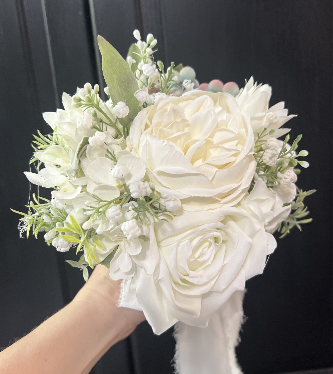Lot of 8 Faux Silk Ivory Sage Green Rose Peony Artificial Bridesmaids Bouquets