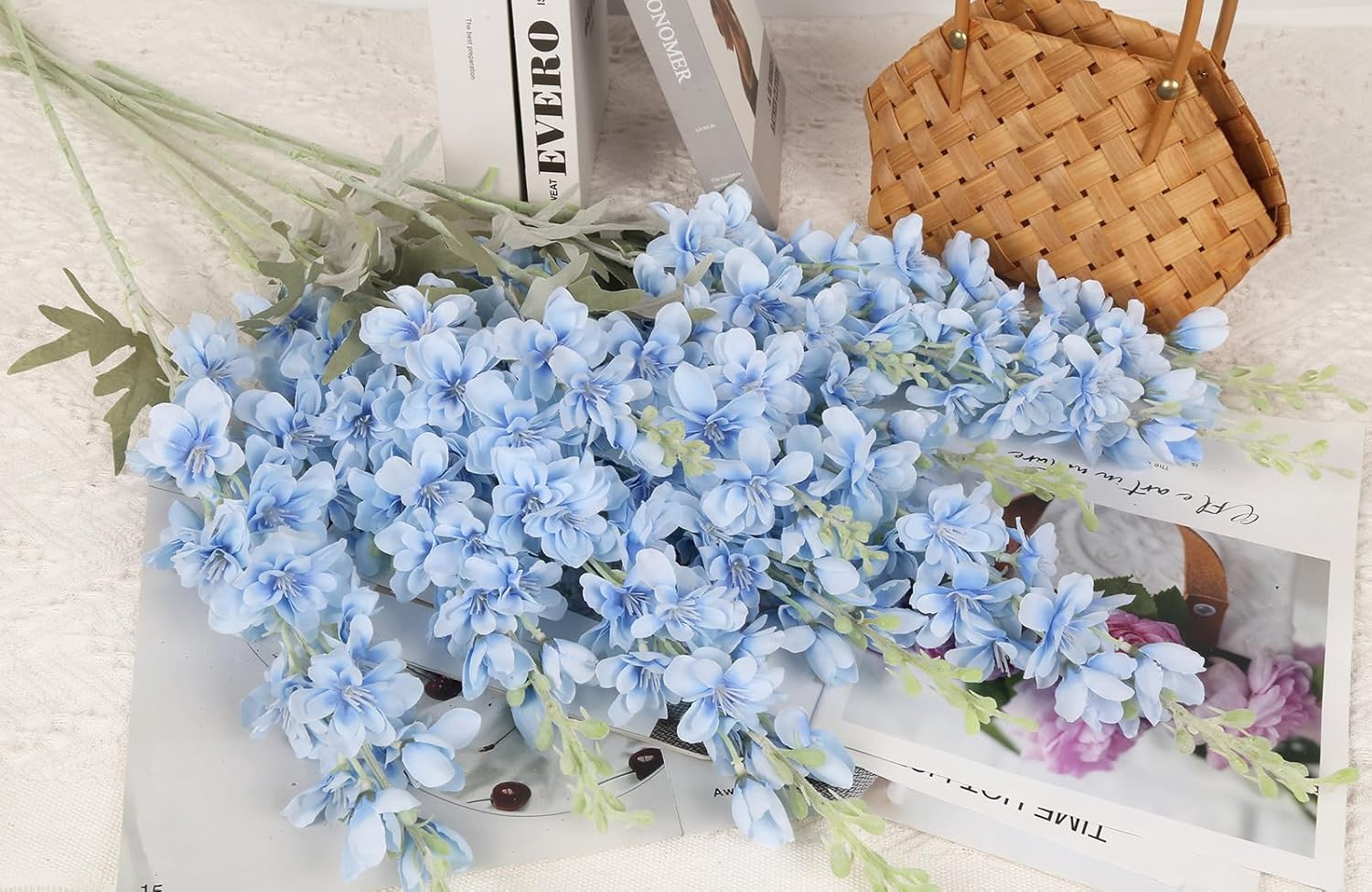 8PCS Baby Blue Delphinium Artificial Flowers for Home Wedding Decor