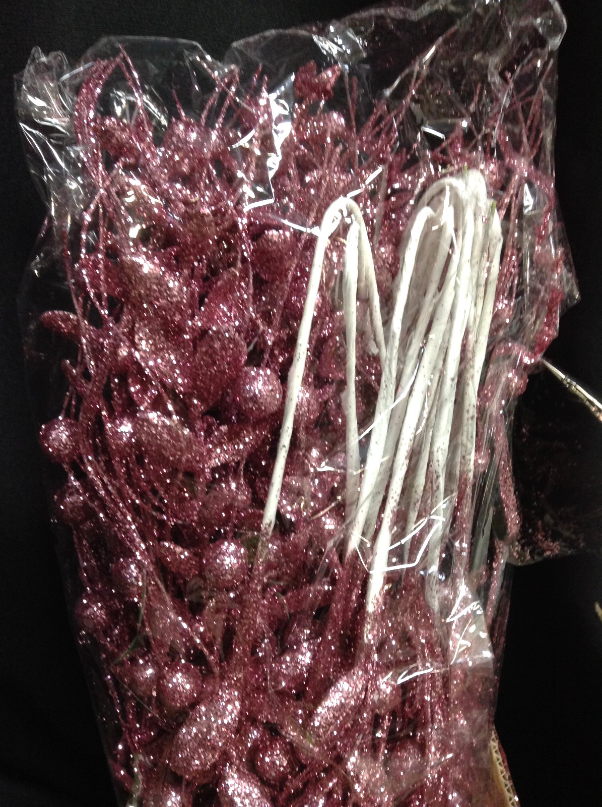 24 pc Christmas Decoration Picks Artificial Glitter Berry Stems Sprays Pink 17″