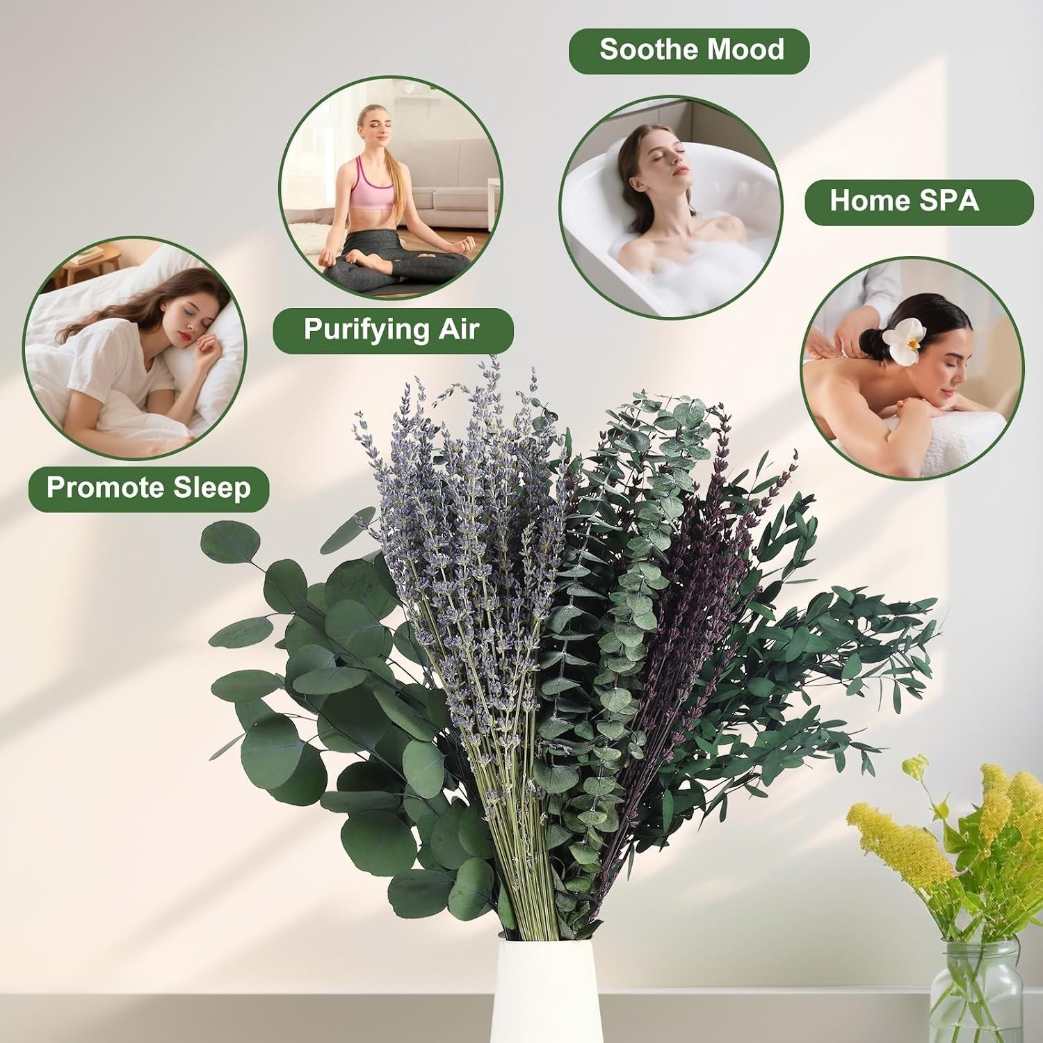 120+ Pcs Mixed Dried Eucalyptus & Lavender Flowers for Shower, Preserved Natu…