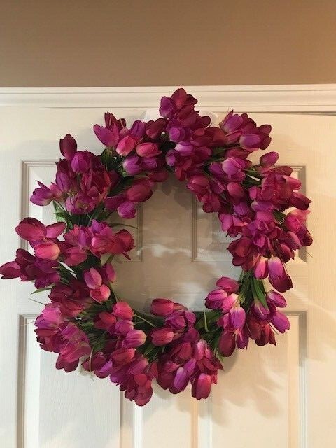 Spring floral Tulip wreath 20″ Dia. Yellow, Pink, purple, red, Orange Available