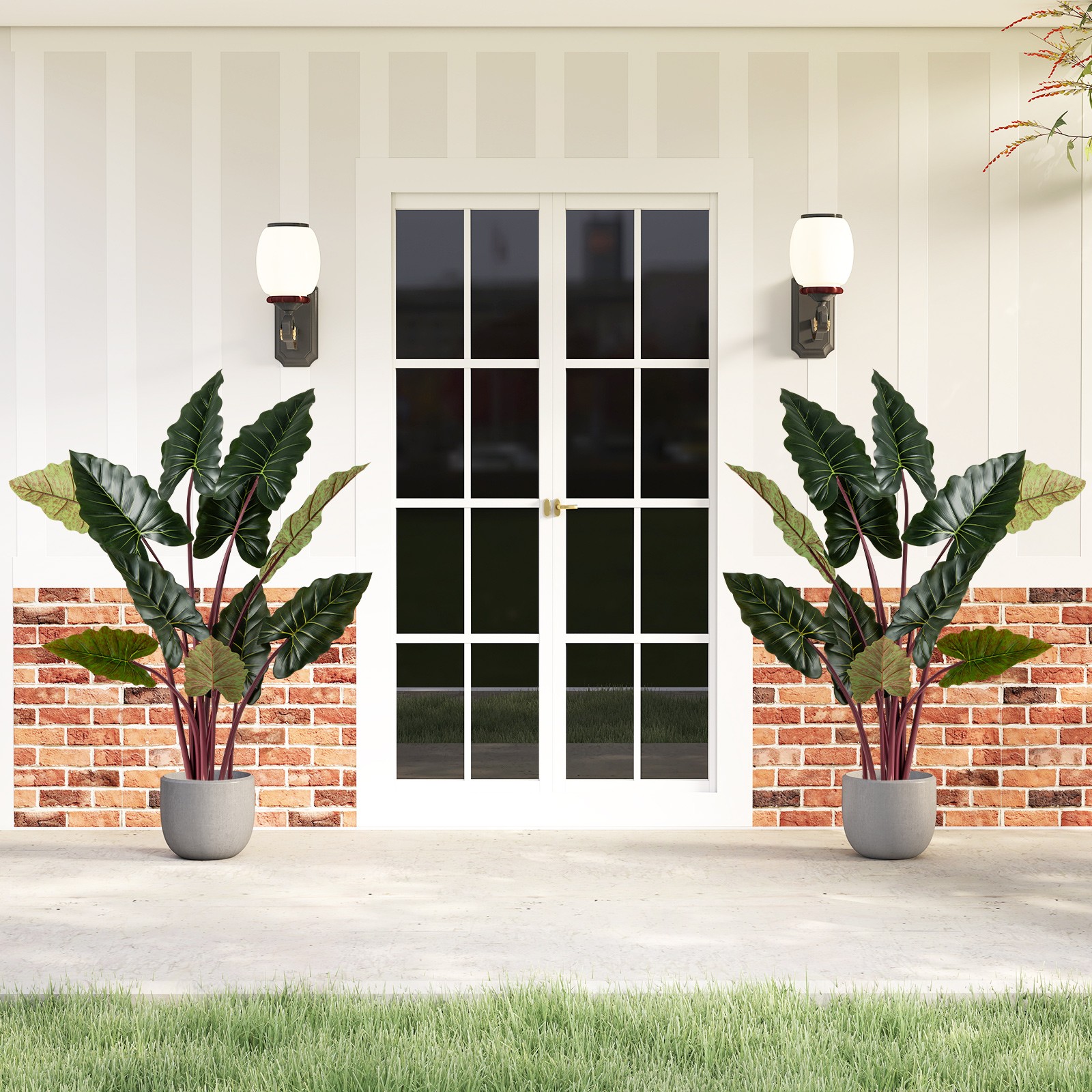 Artificial Rainbow Taro Tree 63″ Tall Fake Pre-potted Plant w/ 11 Faux Leaves