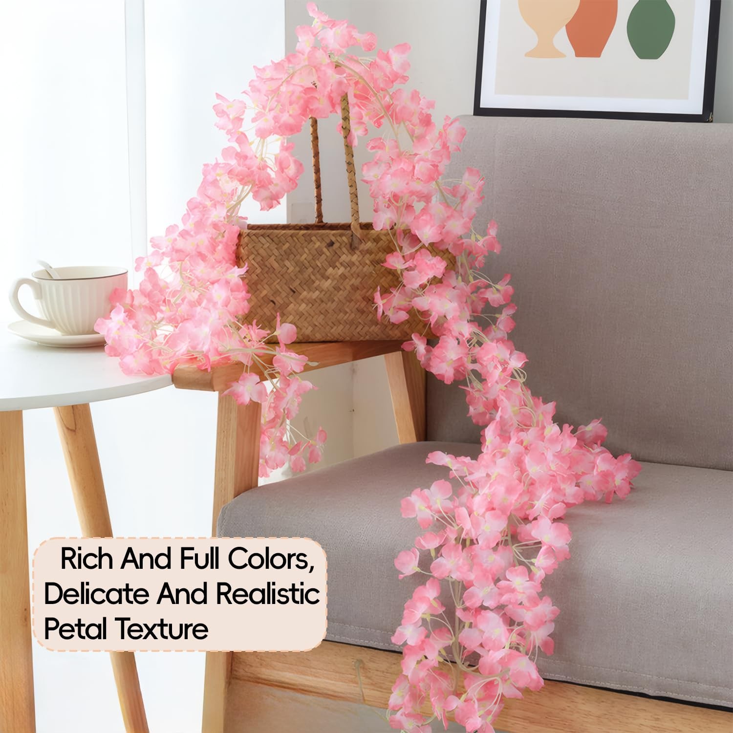 3pcs 5.91 ft Artificial Silk Cherry Blossom Sakura Vines – Deep Pink Hanging …