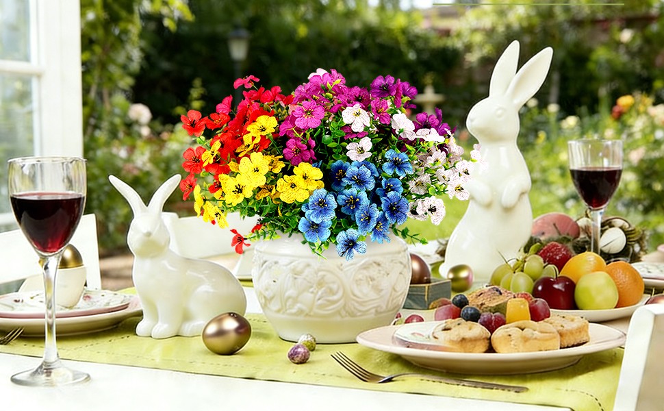 Artificial Flowers for Outdoors, 16 Bundles UV Resistant Fake Outdoor Flowers,
